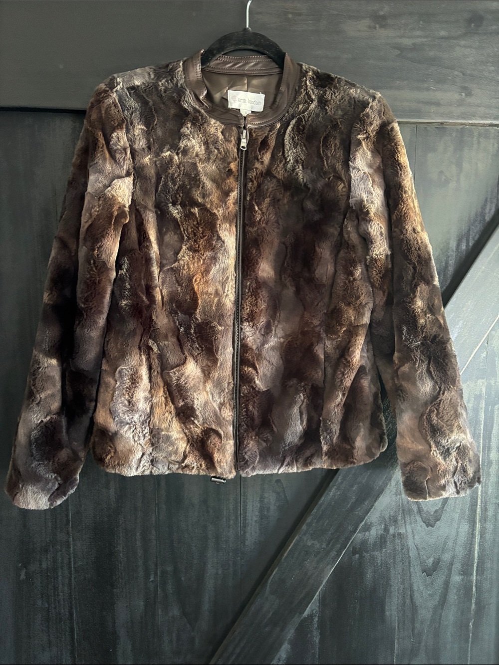 erin london Brown Multi Faux Fur Bomber Jacket size S
